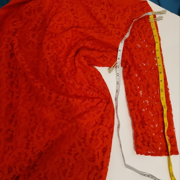 Nine West Red Lace Embroidered Shift Dress 3/4 Sleeve Boat Neck Size 12 - Picture 5 of 9